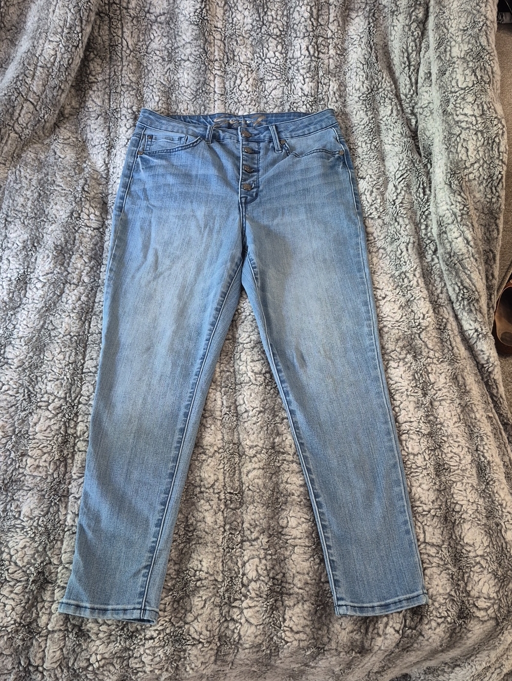Seven7 Light Blue Skinny High-Rise Button-Fly Jeans (801)